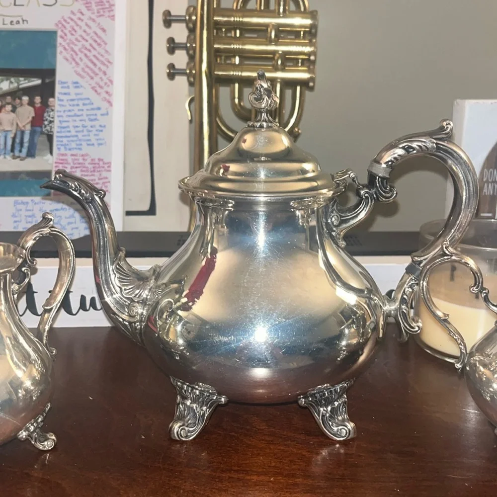 Gorham Vintage Silver 3 Piece Duchess Coffe Set with Cream and Sugar Bowl EUC